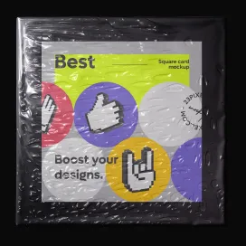 Square card with plastic bag